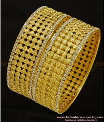 BNG287 - 2.10 Size New Pattern Leaf Model White Stone Party Wear Non Guarantee Broad Bangles Design Online