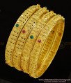 BNG290 - 2.10 Size Buy Bridal Wear Hand Work Red and Green Stone Gold Forming Bangles 4 Pieces Set Best Price Online