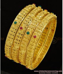 BNG290 - 2.8 Size Buy Bridal Wear Hand Work Red and Green Stone Gold Forming Bangles 4 Pieces Set Best Price