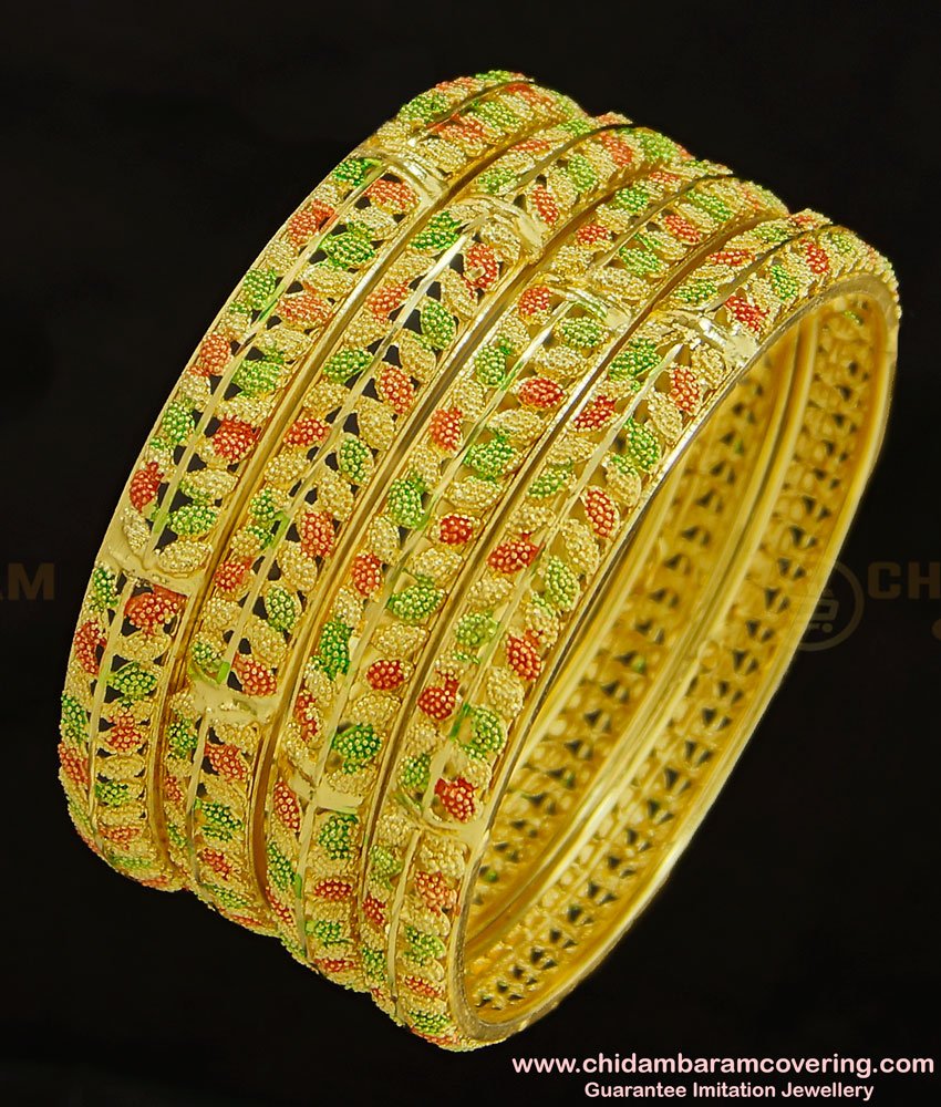 BNG291 - 2.8 Size Latest Double Colour Leaf Design Gold Forming Bangles Set Imitation Jewellery