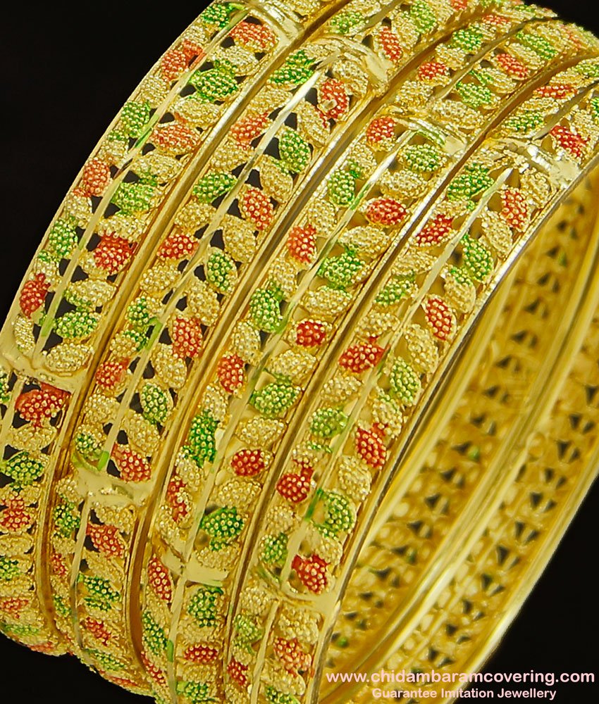 BNG291 - 2.4 Size Latest Double Colour Leaf Design Gold Forming Bangles Set Imitation Jewellery