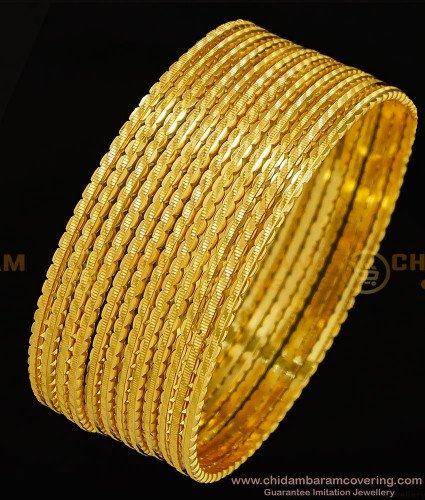BNG298 - 2.6 Size Stunning Gold Fancy Designer 12 Pieces Thin Bangles for Women and Girls