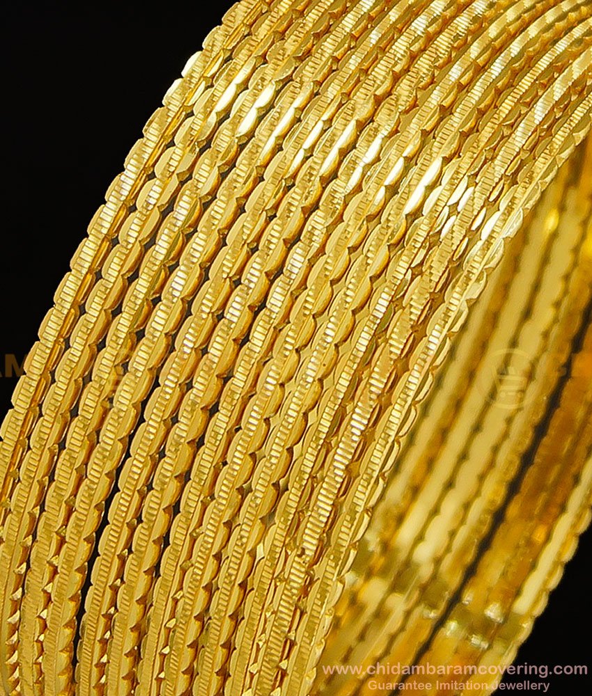 BNG298 - 2.4 Size Stunning Gold Fancy Designer 12 Pieces Thin Bangles for Women and Girls