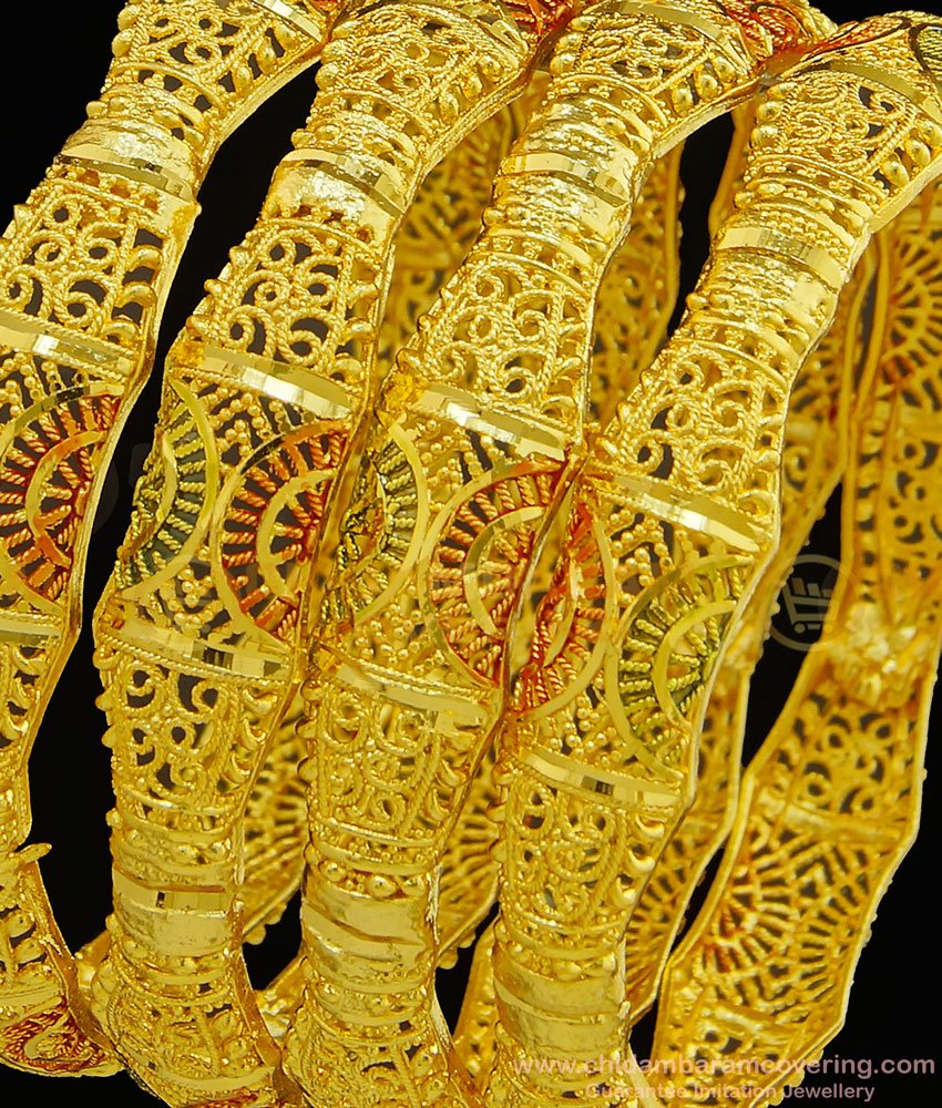 BNG302 - 2.8 Size Gold Forming Enamel Design Traditional Calcutta Bangles Set Of 4 Pieces Indian Wedding Bangles Set