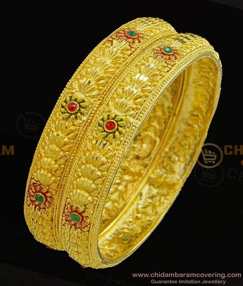 BNG304 - 2.6 Size New Design High Quality One Gram Gold Flower Design Forming Stone Bangles for Wedding 