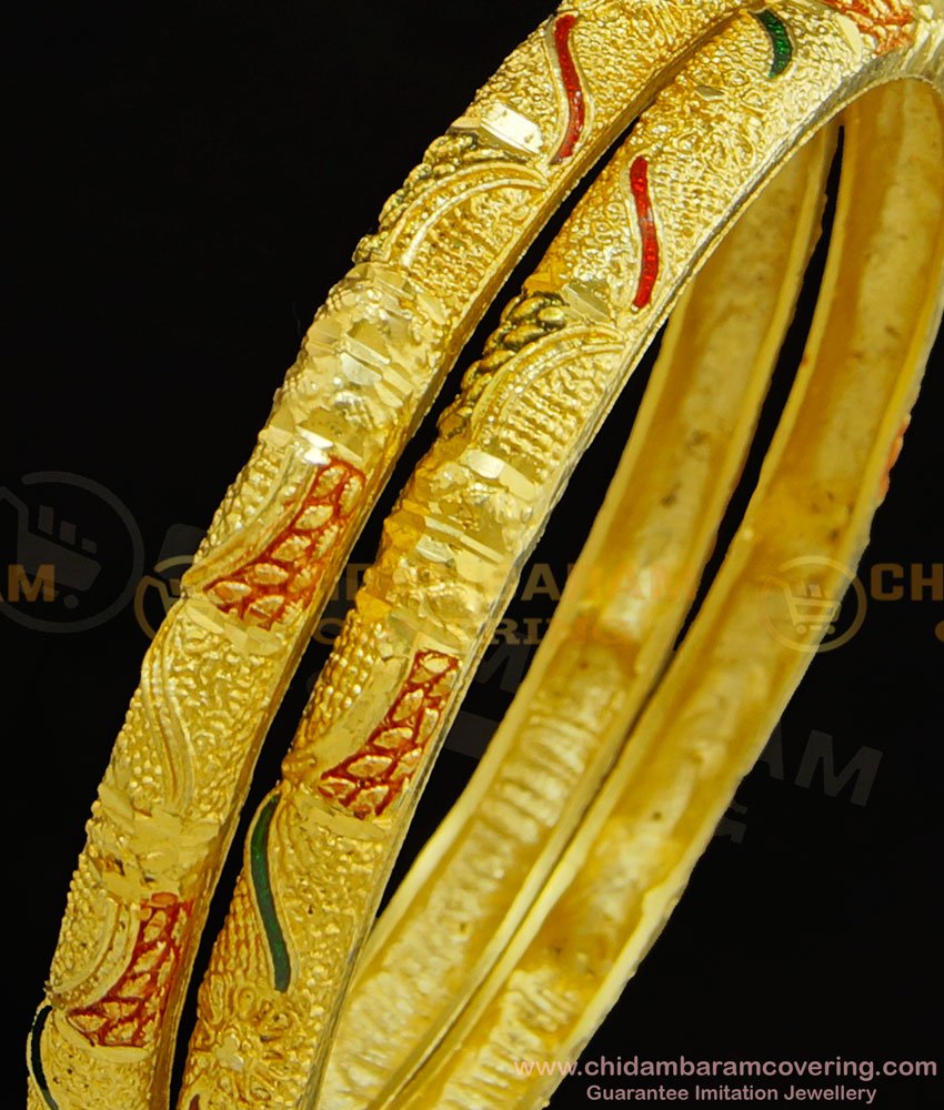 BNG305 - 2.8 Size Real Gold Design Enamel Gold Forming Designer Bridal Wear Bangles Collections Online