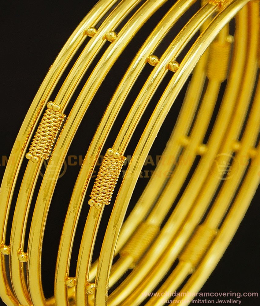 BNG308 - 2.8 Size One Gram Gold Plated Daily Use Bangles Three Line Kambi Valayal Set Online