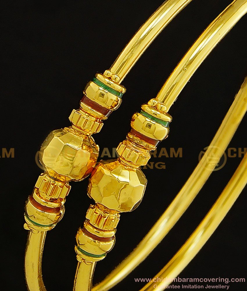 BNG310 - 2.4 Size New Model Golden Beads Kappu Design Chidambaram Covering Bangles at Best Price Online 