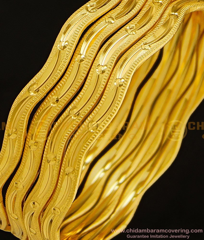 BNG315 - 2.10 Size Latest Curve Designs Gold Inspired Bangles Designs 4 Bangles Set Best Price Buy Online