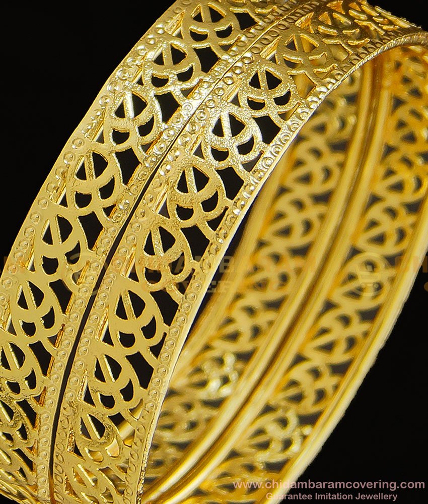 BNG318 - 2.4 Size Kerala Bangle Gold Design Light Weight Leaf Model Gold Plated Bangles for Wedding