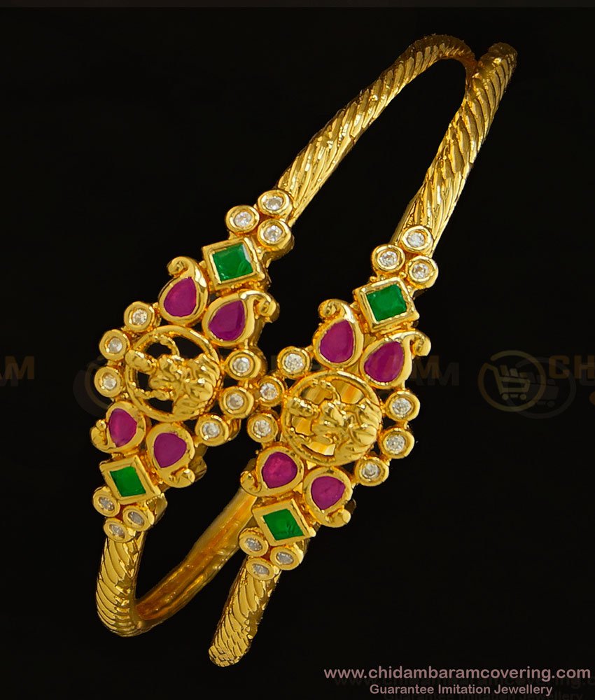 BNG324 -2.6 Size Premium Quality Temple Jewellery Lakshmi Design Ad Stone Bracelet Type Bangles Set for Women