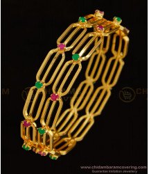 BNG325 - 2.4 Size New Gold Plated Light Weight Ad Stone Bangles Designs Online