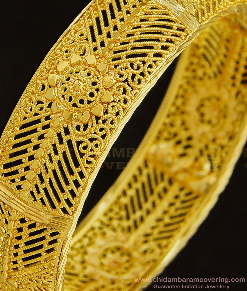 BNG336 - 2.4 Size Exclusive Gold Pattern Bangle Single Kada Flower Design Bangle for Wedding