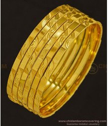 BNG347 - 2.6 Size Latest Collection Flat Design Real Gold Look Bangles Set Of 6 Bangles for Women