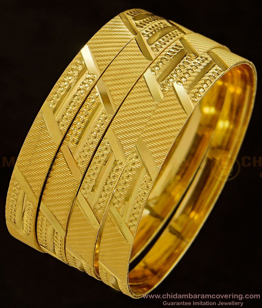 BNG351 - 2.10 Size Grand Look Bridal Wear New Model Gold Bangles Design Broad Bangles Set 