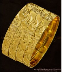 BNG353 - 2.8 Size Latest Gold Bangles Designs Self Design Broad Flat Bangles Set Of 4 Bangles  