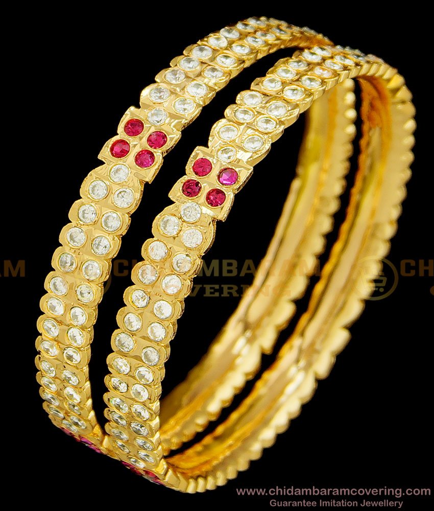 BNG370 - 2.6 Size Traditional Impon Gold Bangle Design First Quality Panchaloha 5 Metal Bangles Online