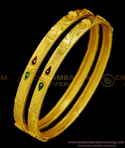 BNG373 - 2.8 Size New One Gram Forming Gold Enamel Bangles Design Indian Wedding Bangles Set Online