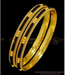 BNG375 - 2.4 Size Latest Gold Design Black Beads Bangle Gold Plated Karimani Bangles for Women