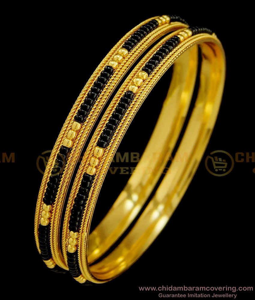 BNG375 - 2.8 Size Latest Gold Design Black Beads Bangle Gold Plated Karimani Bangles for Women