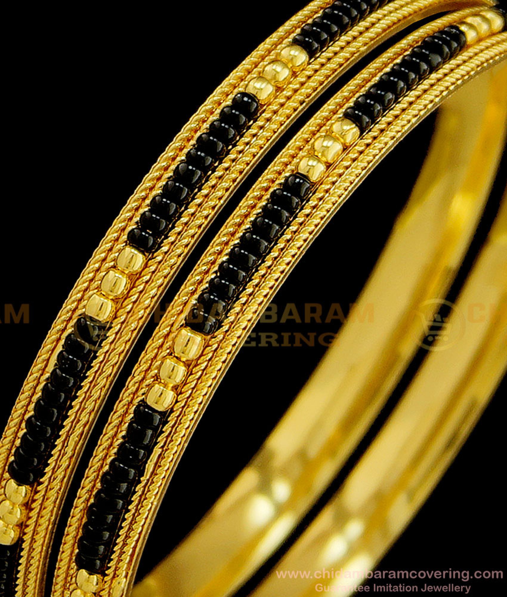 Buy Latest Gold Design Black Beads Bangle Gold Plated Karimani Bangles ...