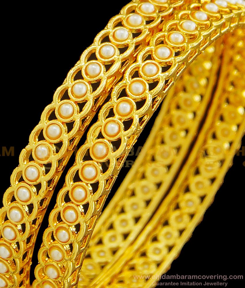 Bng377 - 2.4 Size Latest Collection Pearl Bangles White Beads Bangles Best Price Online