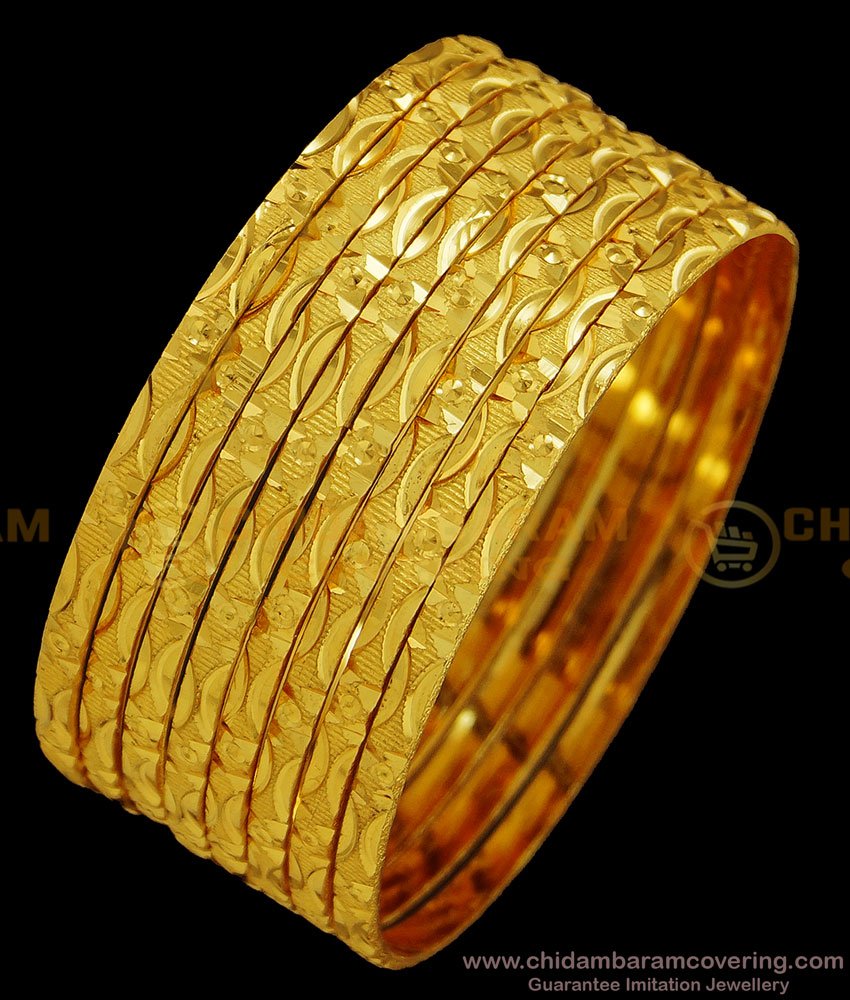 BNG392 - 2.4 Size Attractive Shine Cutting Thin Bangle Set for Regular Use Gold Bangles Design 