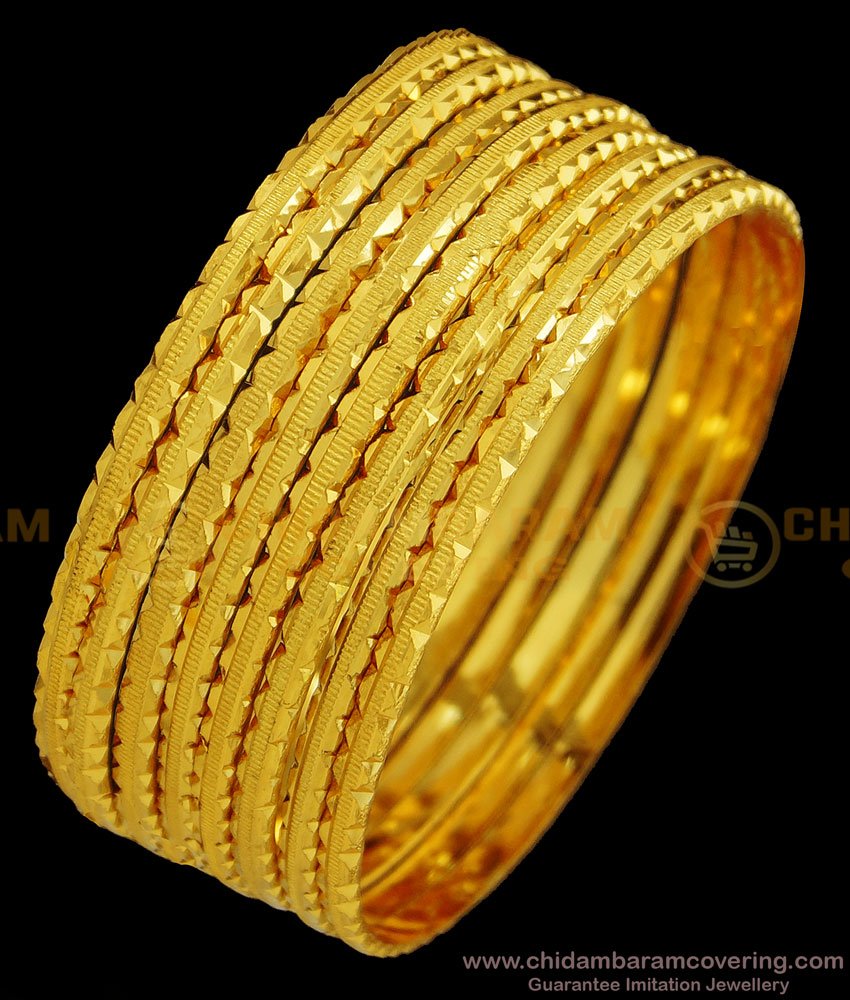 BNG393 - 2.6 Size 8 Bangles Set New Model Imitation Thin Gold Bangles Valayal Design for Wedding