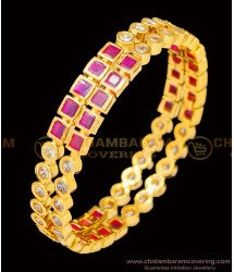 BNG395 - 2.6 Size Five Metal New Model White and Ruby Stone Impon Bangles Online Shopping