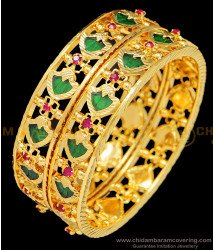 BNG398 - 2.8 Size Traditional Palakka Bangles Gold Plated Beautiful Green Palakka Bangles Online