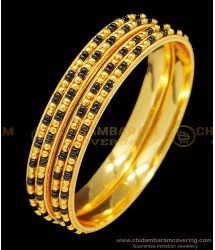 BNG399 - 2.8 Size Traditional Karimani Black Beads with Gold Beads Double Line Bangles Online