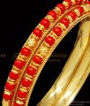 BNG400 - 2.8 Size Traditional Coral Bangles One Gram Gold Plated Red Bead Bangles Online
