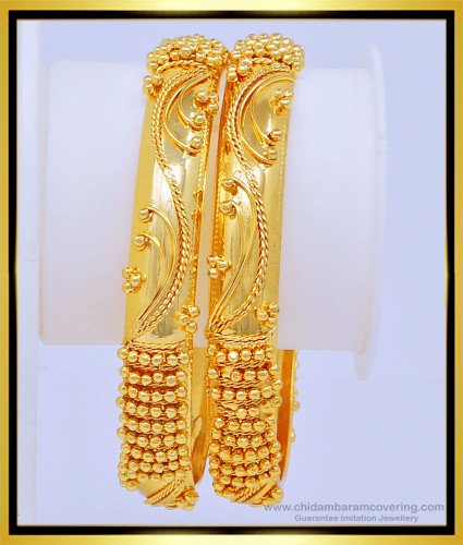 BNG430 - 2.4 Size Beautiful Gold Design 1 Gram Gold Indian Wedding Bangles Set Online 