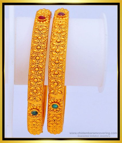 BNG432 -2.8 Size Beautiful Flower Design First Quality Kemp Stone Temple Bangles Buy Online