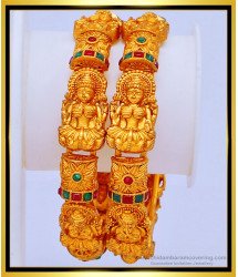 BNG437 -2.8 Size First Quality Nagas Temple Jewellery Kemp Stone Lakshmi Bangles Set for Wedding