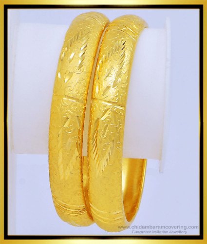 BNG441 - 2.6 Size Real Gold Colour One Gram Gold Forming Bangles Border Bangles for Wedding