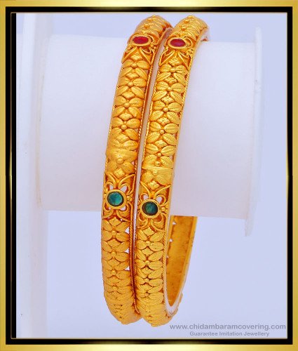 BNG452 -2.6 Size Premium Quality Matte Finish Temple Bangles Set for Ladies