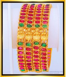 BNG466 -2.6 Size Attractive Bridal Wear Temple Jewellery Lakshmi Kemp Stone Bangles Set 4 Bangles Online