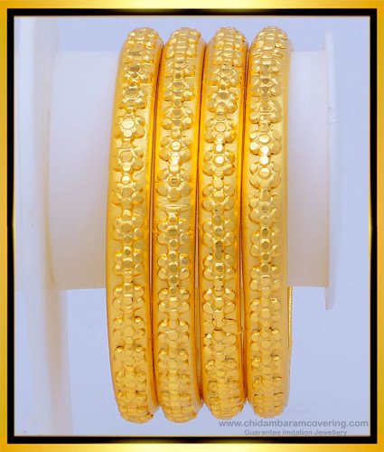BNG472 - 2.6 Size Real Gold Look Gold Forming Plain Indian Wedding Bangles for Women 