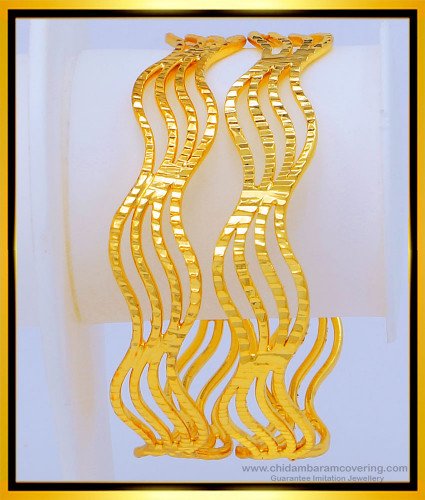BNG482 - 2.4 Size New Model Gold Design Light Weight Curved Bangles Buy Online Shopping 