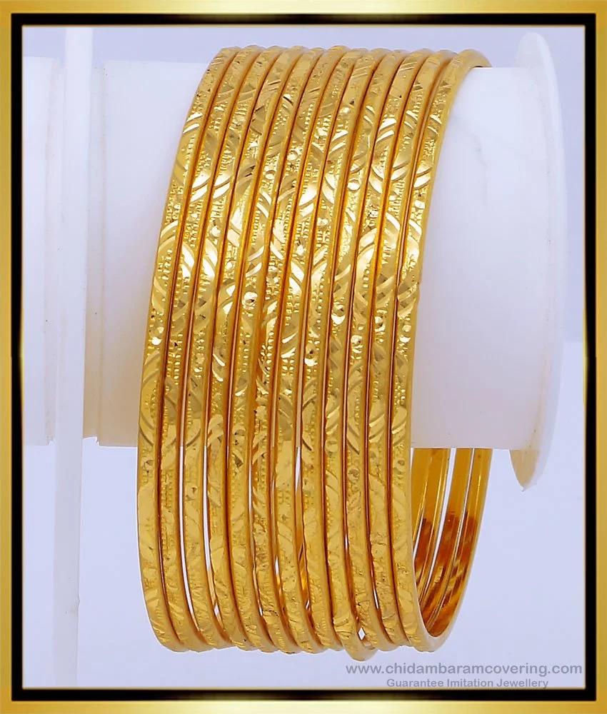 Buy Bridal Wear Thin Gold Bangles Daily Use Valayal Design at Best ...