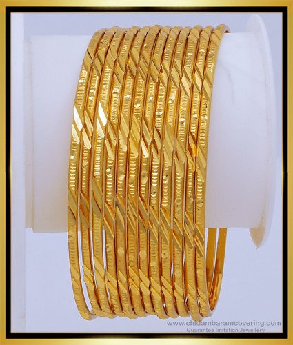 BNG491 - 2.4 Size 12 Pcs Bangles Set Daily Wear Gold Bangles Design for Ladies 