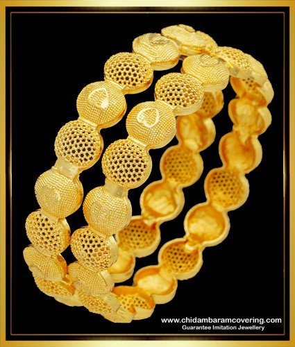 BNG509 - 2.8 Size Beautiful Party Wear Gold Pattern 1 Gram Gold Bangles Set Best Price Buy Online