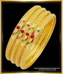 BNG511 - 2.4 Size Buy Bridal Wear Hand Red Stone Gold Forming Bangles 4 Pieces Set Best Price