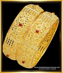 BNG512 - 2.6 Size Beautiful Ruby Stone Flower Design South Indian Kada Bangles for Wedding 