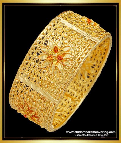 BNG516 -2.6 Size Elegant Flower Design Broad Bangle One Gram Gold Kada Bangle for Women 