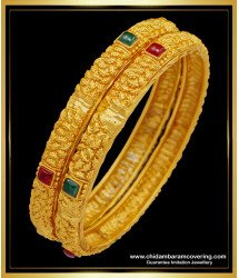 BNG517 -2.6 Size Temple Jewellery Red and Green Stone Bangles Design for Women