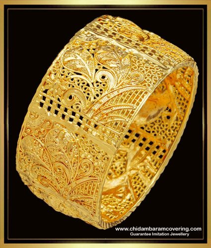 BNG542 -2.6 Size Indian Wedding Bangles 1 Gram Gold Single Kada Designer Broad Bangle Designs