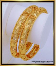 BNG547 - 2.6 Size Traditional South Indian Jewellery Mango Design Gold Plated Bangles 