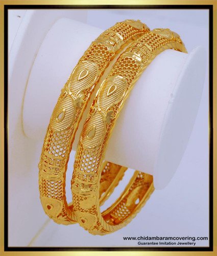 BNG547 - 2.4 Size Traditional South Indian Jewellery Mango Design Gold Plated Bangles 